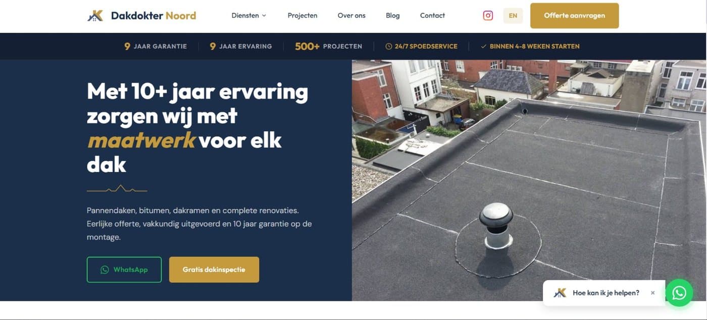 De website van Dakdokter Noord