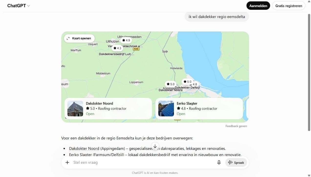 ChatGPT raadt Dakdokter Noord aan voor de regio Eemsdelta