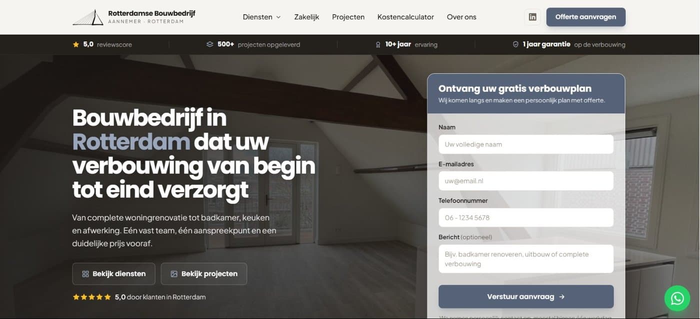De website van Rotterdamse Bouwbedrijf